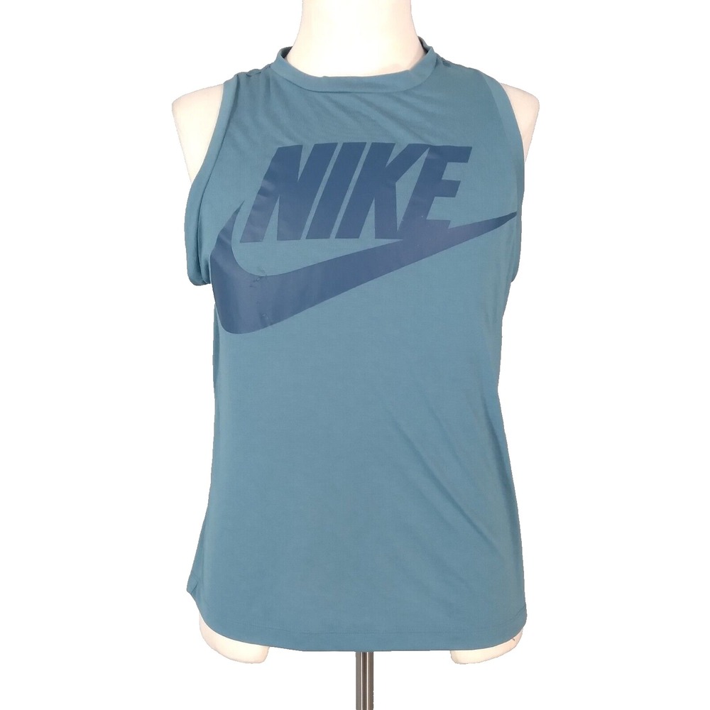 Nike muscle shirt top t-shirt adult mens large Blue spell out big Swoosh